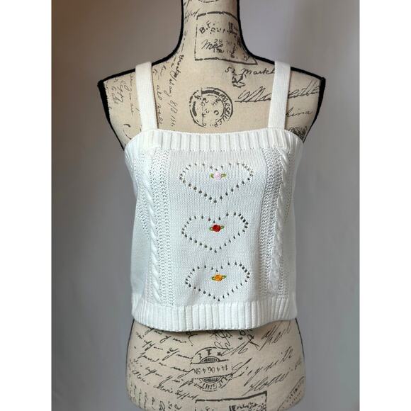 525 Born In Bklyn Hearts & Flowers Embroidered Cropped Cami White M - Picture 2 of 11